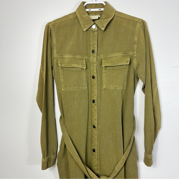 Kaffe Olive Green Belted Snap-Up Denim Shirt Dress women size Small - Picture 2 of 12